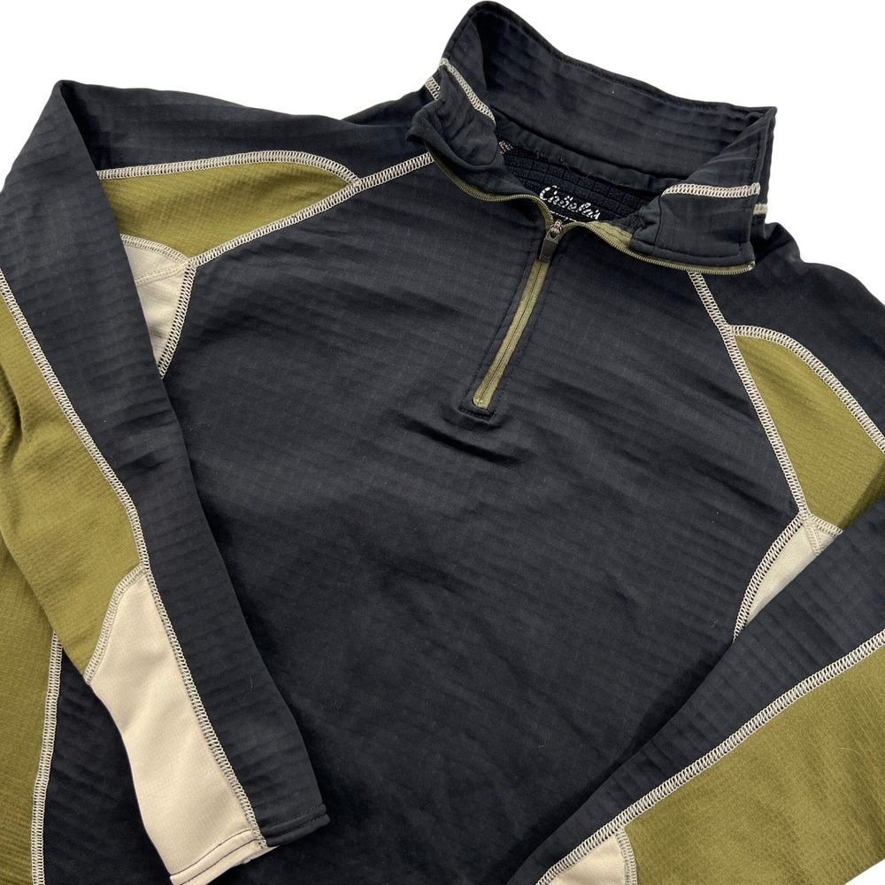 Cabelas Polartec ECWCS Baselayer 1/4 Zip Pullover Mens L Black Green Colorblock
